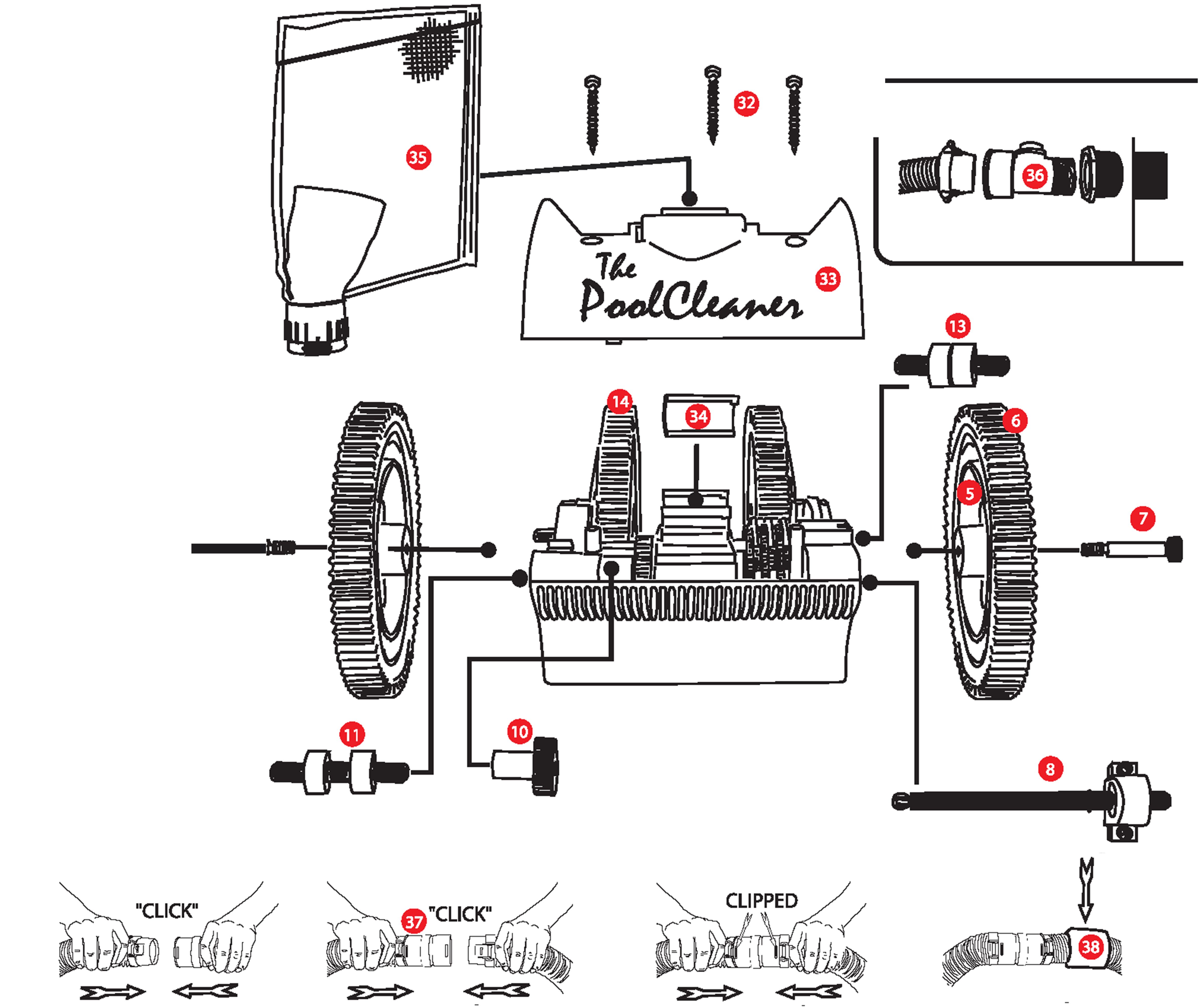 POOL360 The PoolCleaner 4 Wheel Pressure Side Pool Cleaner White