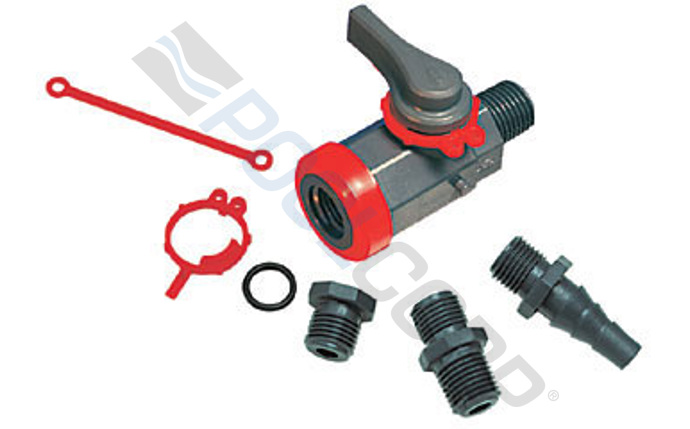 POOL Laboratory Ball Cock Valve PVC Viton MIP X FIP With Hose Fitting